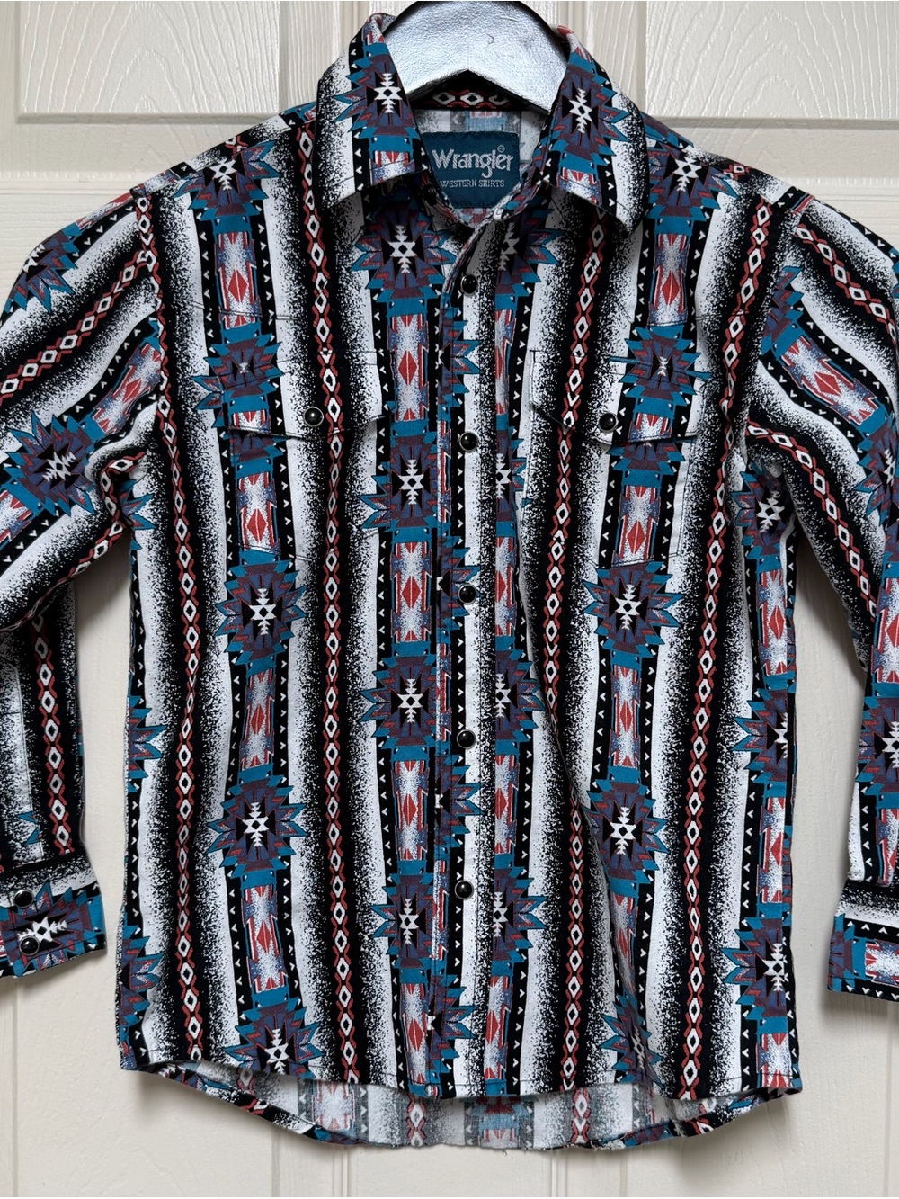 Wrangler Turquoise, Black & White Aztec Western Button-Down Shirt